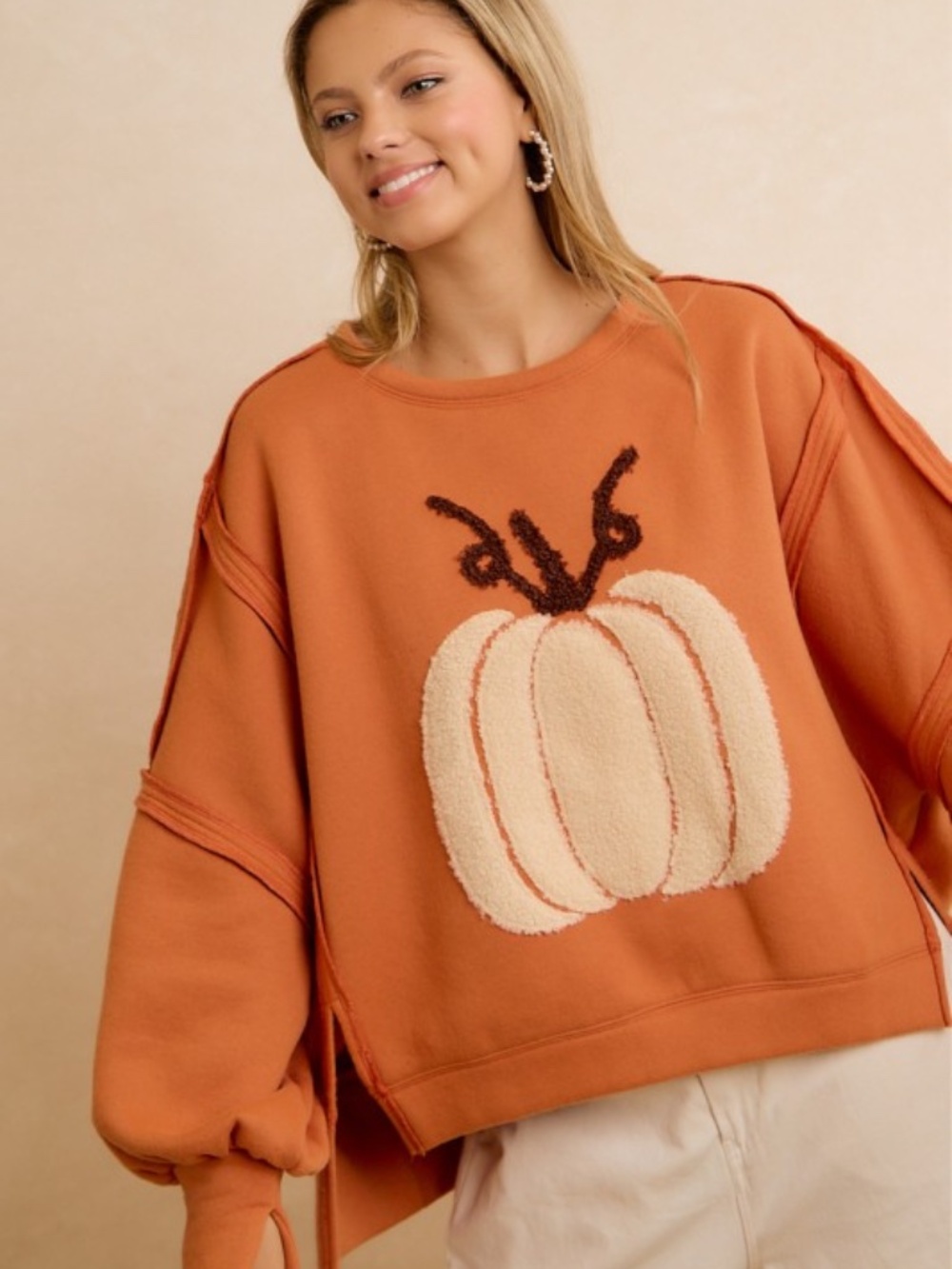 BiBi Orange Pumpkin Fall Sweatshirt NWT - Picture 4 of 11